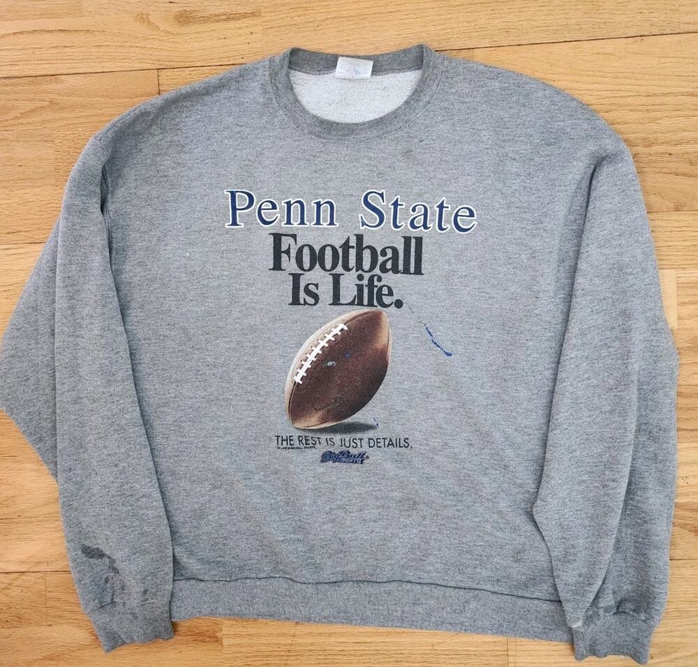 Vtg Penn State Sweatshirt Sz Large Thrashed Distressed Football Is Life Crewneck